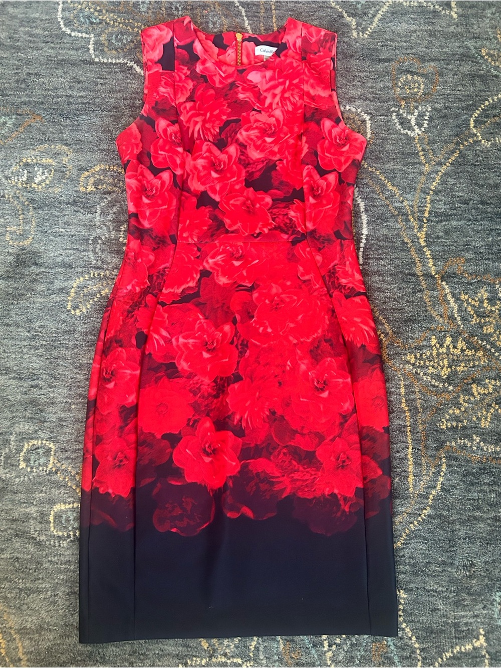 Calvin Klein Floral Sheath Dress in Red and Navy